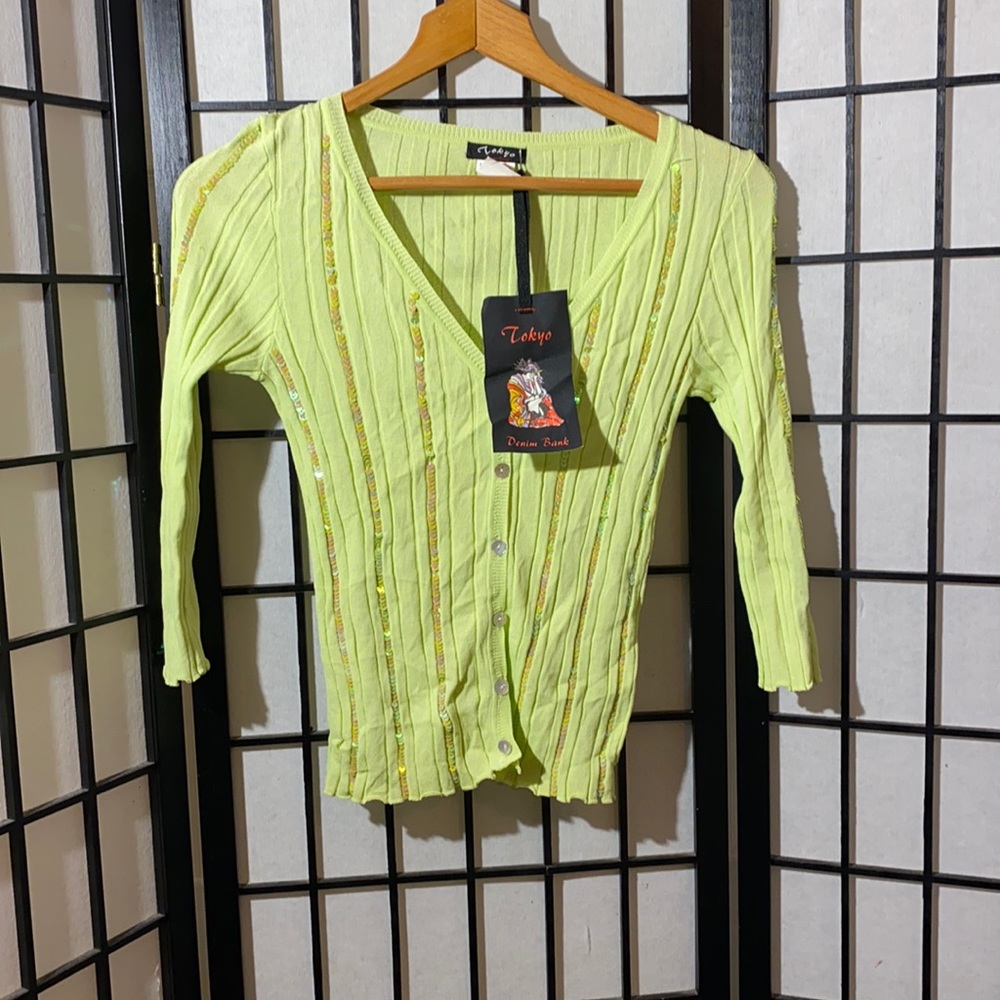 NWT Tokyo Denim Bank Top Sequin Accented Size S